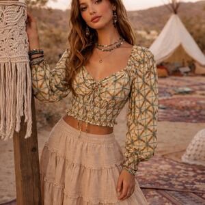 Urban Outfitters Milkmaid Tie Dye Boho Hippie Ruched Bust Smocked Top Festival L